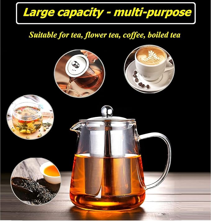 Mini Size Glass Teapot Tea Kettle-with Stainless Steel Removable Infuser for Blooming Tea & Loose Leaf Tea, Microwave & Stovetop Safe, 550ML/19.3oz (S-550)