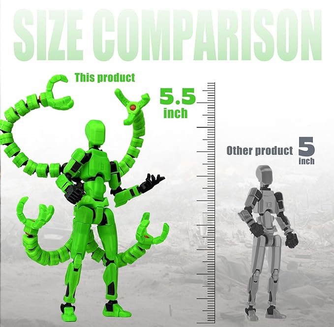 Already Assembled T13 Action Figure Accessories, T13 Multi-Jointed Movable,for Collectors Desktop Decorations t-13 Movability 3D Printed Toys (Luminous Green, 5.5 Inch)