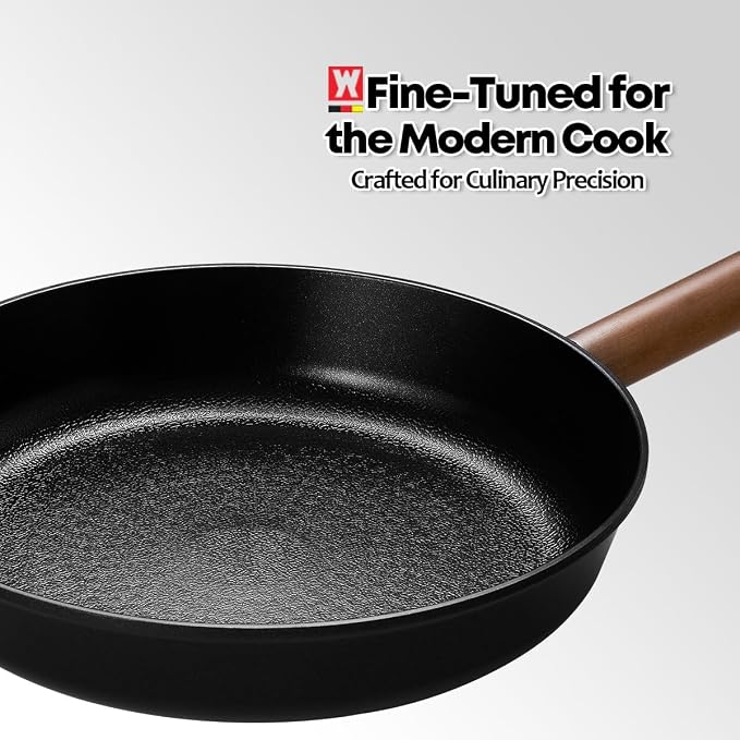 WAGENSTEIGER Aluminum Frying Pan with Titanium Coated Non-Stick Surface, 7-Layer Coating With Zelkova Wooden Handle, Restaurant & Business Grade, Made in Korea (17.91" L x 11.22" W x 2.17" H)