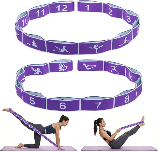 2pcs Yoga Straps for Stretching 12 Gears Elastic Bands for Exercise Stretch Band with Loops for Pilates, Yoga, Ballet, Gymnastics for Women Men, Improves Body Flexibility