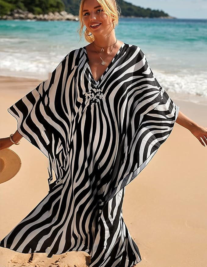 Venasha Womens Caftan Floral Print Kaftan Dress Short Sleeve Swimsuit Cover up Loungewear for Summer