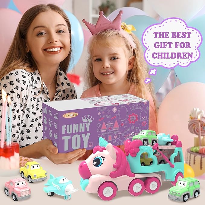 Girl Toddler Toys 3 4 5,Unicorn Toys Truck with Light & Sound, 3 4 5 6 7 8 Year Old Girl Gifts,Toy Cars for Toddlers Girls,Birthday Gifts for 3-12 Year Old Girls