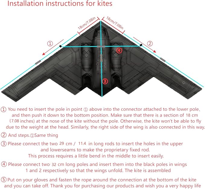 Big Kite, B2 Bomber Model Kites,1:26Perfect Remake, A Kite of Choice for Adults and Military hobbyists、Equipped with 300 metres /984 Foot String Plate and a Pair of Cut-Resistant Gloves