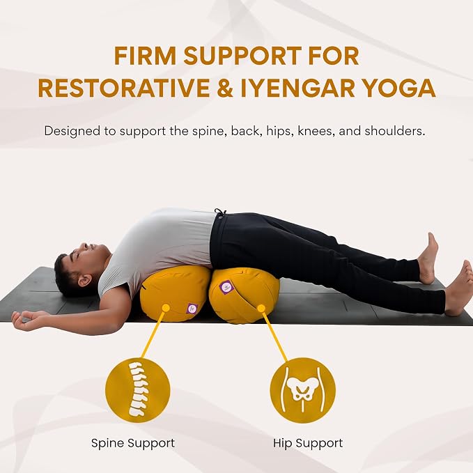 Yogikuti Iyengar Yoga Bolster for Restorative Yoga and Meditation – Lightweight Cotton Support Pillow with Handle for Easy Carry, Versatile for Pose Modification, Balance, Back Relief, and Relaxation