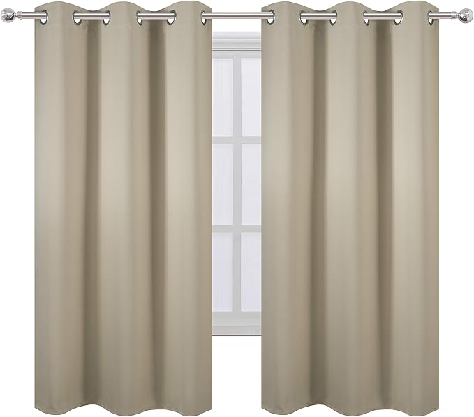 LEMOMO Beige Thermal Blackout Curtains/38 x 63 Inch/Set of 2 Panels Room Darkening Curtains for Bedroom