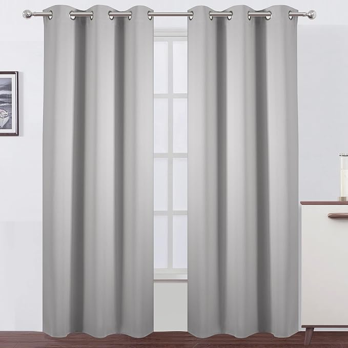 LEMOMO Light Grey Blackout Curtains 34 x 84 Inch Length/Set of 2 Curtain Panels/Thermal Insulated Room Darkening Blackout Curtains for Bedroom