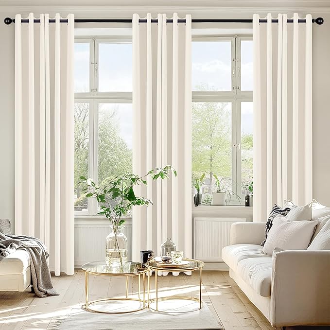 MIULEE Blackout Curtains for Bedroom 2 Panels 40 x 72 Inch Long Beige White | Thermal Insulated, Living Room Darkening Grommet Drapes, Noise Reducing, Light Blocking Window Treatments
