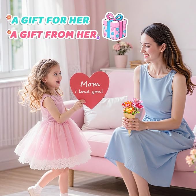 Fabric Flower Bouquets Toys for Girls - Arts & Crafts Gift for Kids Ages 4-9, Mess-Free Fun, Build Your Own Bouquet, DIY Flower-Making Craft Toy Kit, Creative Birthday Gift for Girls