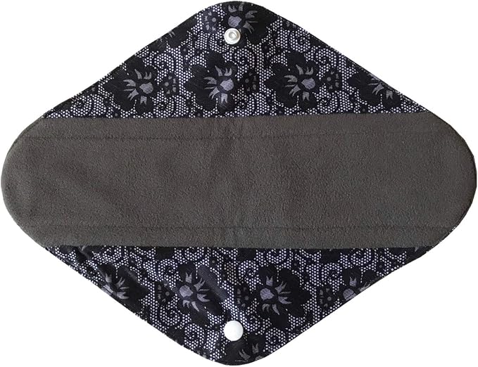 5 Pieces Charcoal Bamboo Mama Cloth/Menstrual Pads/Reusable Sanitary Pads (Black lace, Heavy (12 inch))