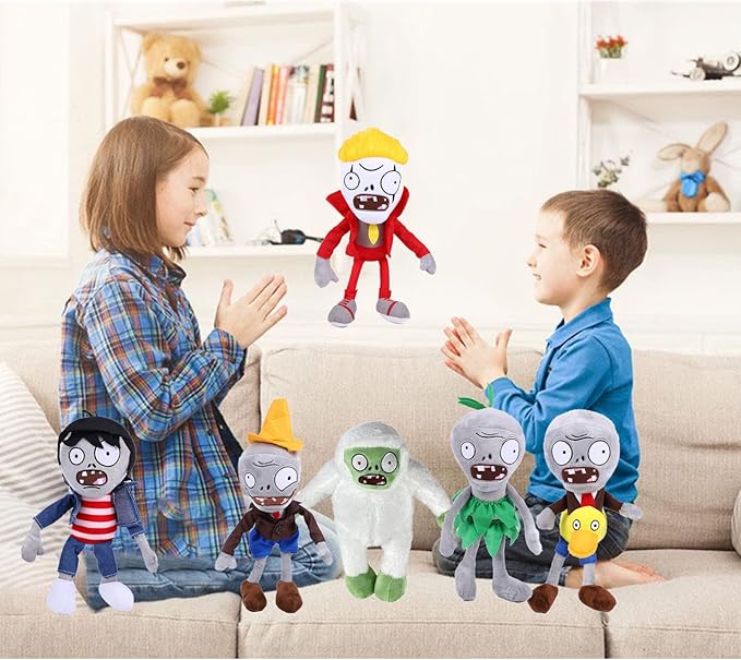 JHESAO 6 PCS Plants and Zombies Plush Green Skirt Zombies Plushies Sets Toy Conehead Zombie, 1 2 Stuffed Soft Duck Zombie Doll, Yeti PVZ Plush Figure Doll New