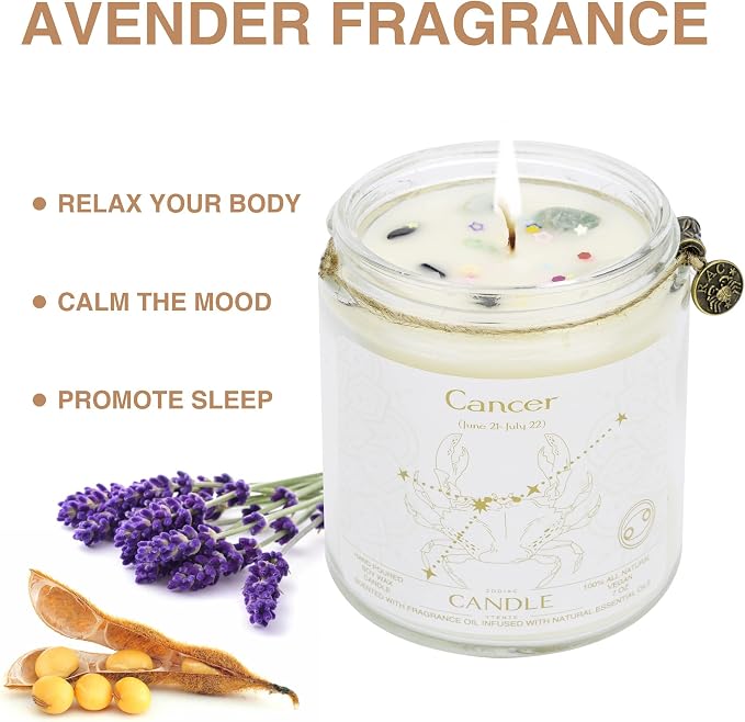 Cancer Candles - Zodiac Sign June-July Birthday Gifts - Scented Crystal Candles