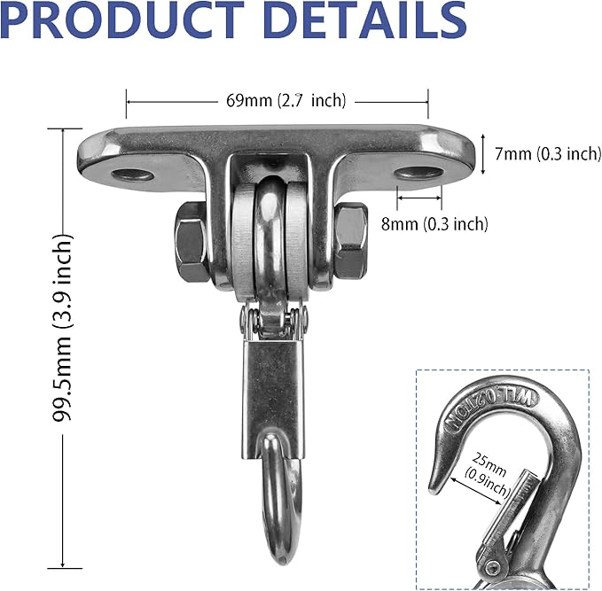 Heavy Duty Swing Hanger Stainless Steel 304 Antirust,800 lb Capacity 180° Silent Swing, Playground Porch Swing Set Indoor Outdoor