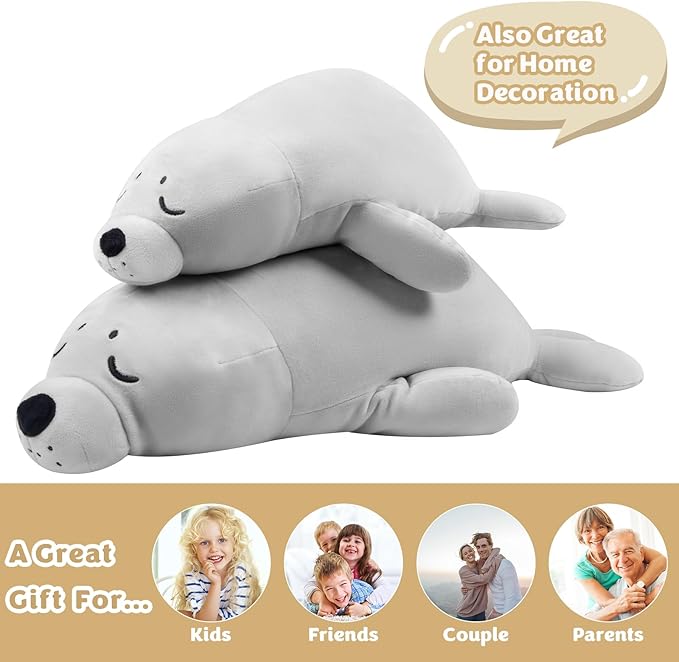 My OLi 18'' Seal Stuffed Animal Pillow Plush Toy Cuddle Pillow Plushies Stuffed Seal Plush Pillow Soft Hugging Pillow Plush Toys Gift for Kids Adults