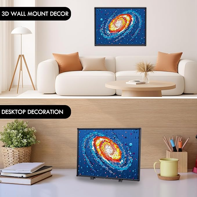 Art The Milky Way Galaxy Building Set, 3D Wall Art Building Kit for Decor, DIY Space Decor with Display Stand, 2438 PCS Mini Bricks Creative Gift for Adults Kids 14+