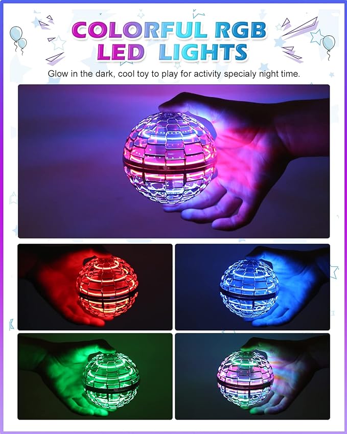 Cosmic Fly Ball 2025 Flying Orb Ball with Lights,UFO Hand Operated Mini Drone for Kid,Galactic Fidget Spinner Boomerang Hover Balls,Christmas Birthday Gifts Toy for 6 7 8 9 10+ Year Old Boy Girl Teens