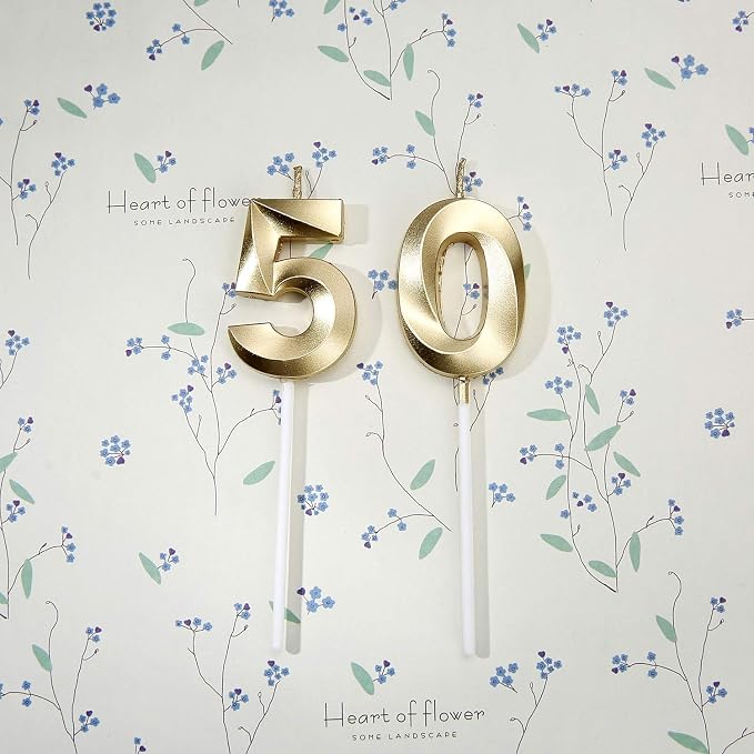 50th Birthday Candles,Gold Number 50 Cake Topper for Birthday Decorations Party Decoration