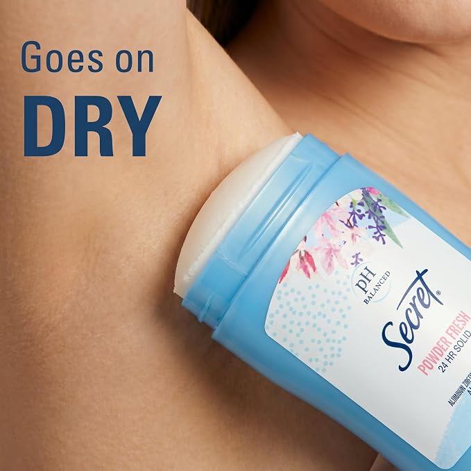 Secret Antiperspirant and Deodorant for Women, 24hr Sweat & Odor Protection, PH Balanced Protection, Gentle on Skin, Wide Solid, Travel Size, Powder Fresh Scent, 1.7 oz