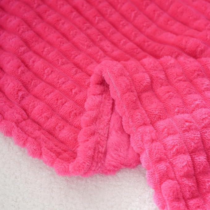 Puncuntex Fleece Throw Blanket Hot Pink 90"×90" with Square Grid Design | Super Soft Plush Cozy Flannel Throw Blanket Luxury for Couch Sofa Chair