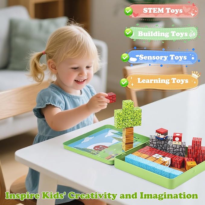 49 PCS Mini Magnetic Building Blocks Travel Toys for Kids Ages 4-8, Travel Magnetic Tiles with Portable Iron Storage Box, STEM Learning Educational Construction Toys for Toddlers 3-5