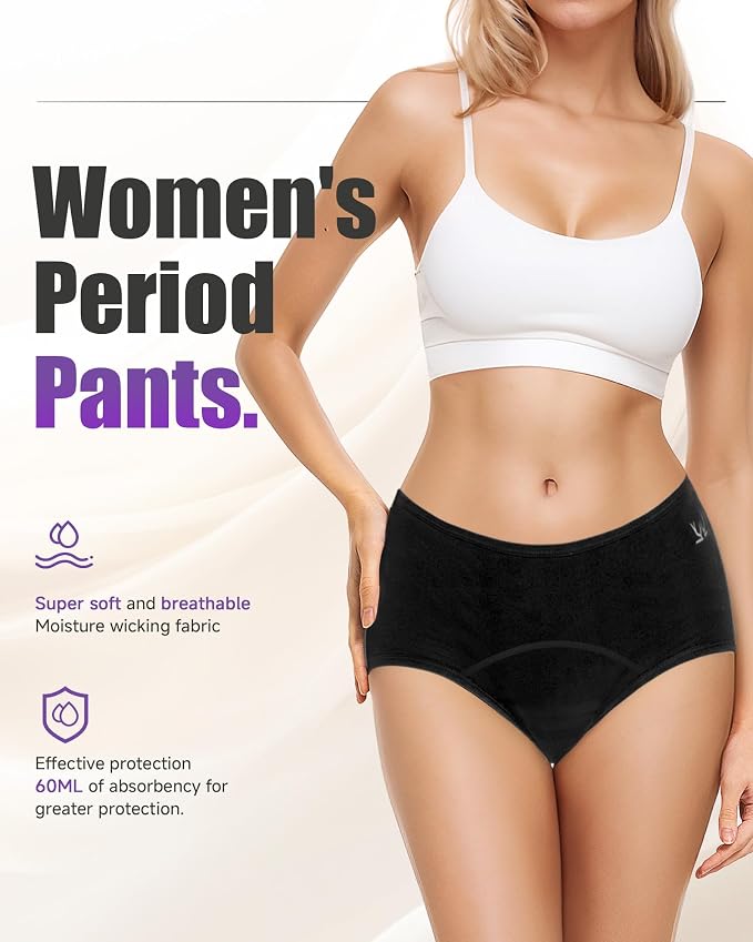 TANSTC Period Underwear for Women Heavy Flow | Leakproof Menstrual Panties Postpartum, Cotton Soft Breathable Briefs 3 Pack