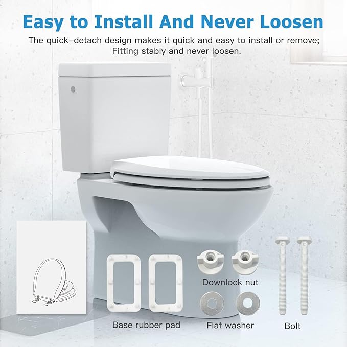 2-Pack Elongated Toilet Seats with Built-In Potty Training, Adult and Child Design with Soft Quiet Close and Non-Slip Features, Magnetic Kids Seat and Cover, White Color for Elongated/Oval Toilets