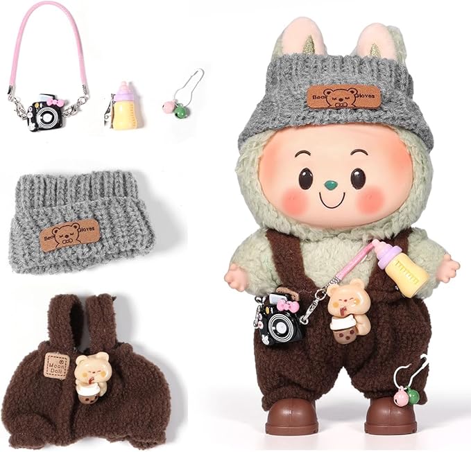 AICase for 17cm Doll Clothes/Outfit,Clothing Set for 17cm Doll,3 Piece Set Hat Clothing,Boys and Girls Stylish Adorable Clothes Accessories_Brown-14