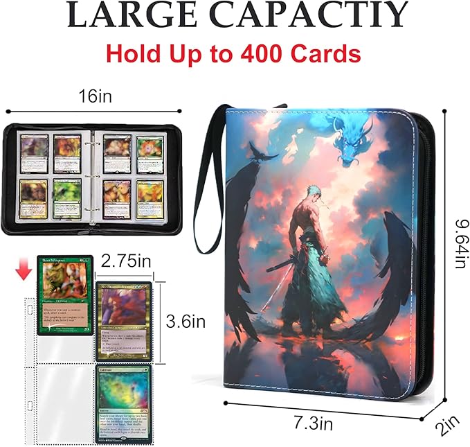 400 Pockets Zoro Card Binder for One Piece Zoro Cards,Portable Waterproof Card Storage Book with Removable Sleeves, Children Gifts for Anime, Sword and TCG Card, Luffy-Style 6, WEST010