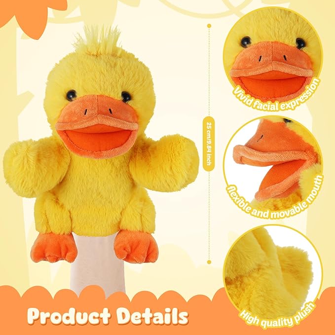 Animal Hand Puppets 11 Inch Sea Turtle Plush Dinosaur Animals Hand Puppet Toys Role-Play Toy Puppets for Kids Storytelling Imaginative Pretend Play Teaching Preschool(Duck)