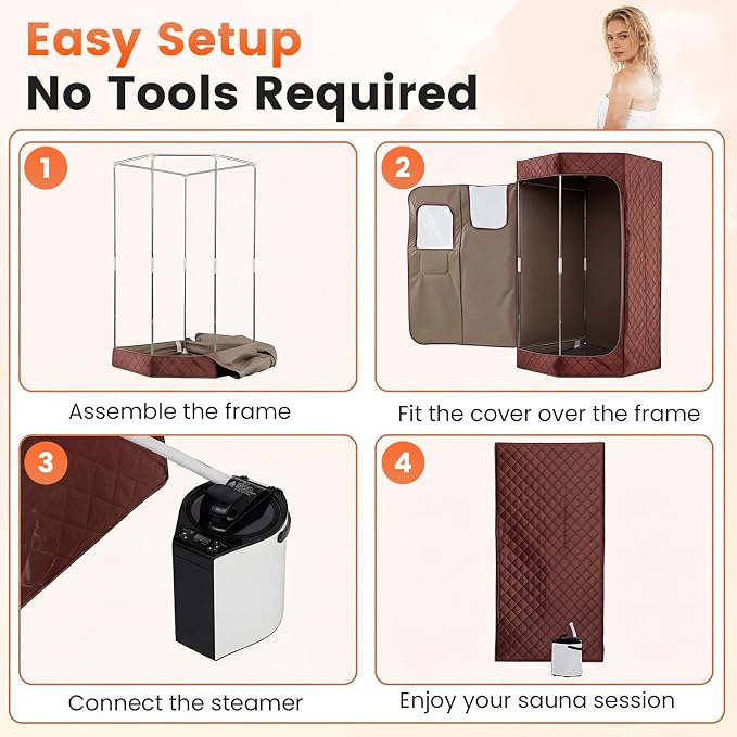 Giantex 3L Portable Steam Sauna, Fast-Heat Large Pentagon Sauna Box for Home, 9-Level Remote Control, 99-Min Timer, Folding Chair, Foot Roller, Mat, 35.5" x 35.5" x 71" Sauna Tent (Brown)