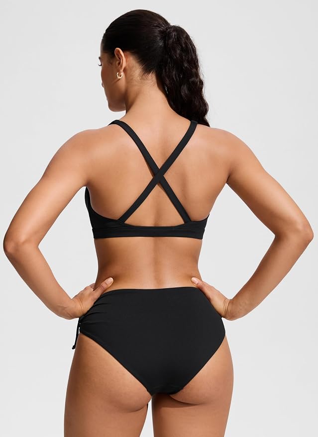 CRZ YOGA Twist Front Cut Out Bikini Tops for Women - Padded V Neck Spaghetti Strap Criss Cross Swim Bathing Suit Bra
