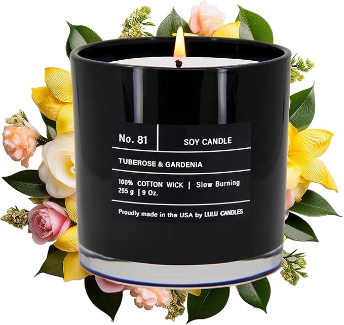 Lulu Candles | Tuberose & Gardenia | Luxury Scented Soy Jar Candle | Hand Poured in The USA | Highly Scented & Long Lasting (9 Oz.)