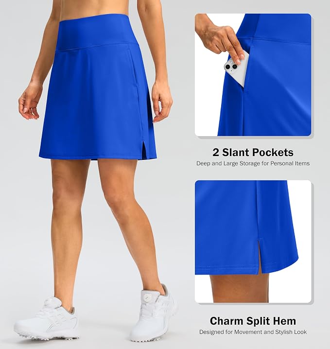 18" Skorts for Women 3 Pockets High Waist Long Athletic Tennis Skirt Golf Skort for Casual Summer Travel