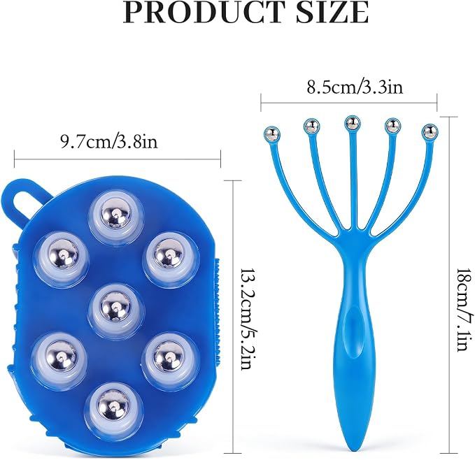 2 Set Manual Massage Gloves with Head Massagers | Lymphatic Roller Ball Massagers,Scalp massagers,Gua Sha SPA Muscle Release,For Head Face Neck Back Legs Full Body