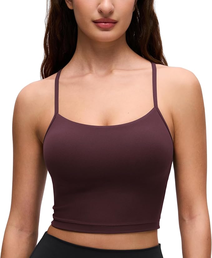 CRZ YOGA Butterluxe Y Back Crop Tank Tops for Women - Spaghetti Straps Racerback Padded Yoga Workout Longline Sports Bras