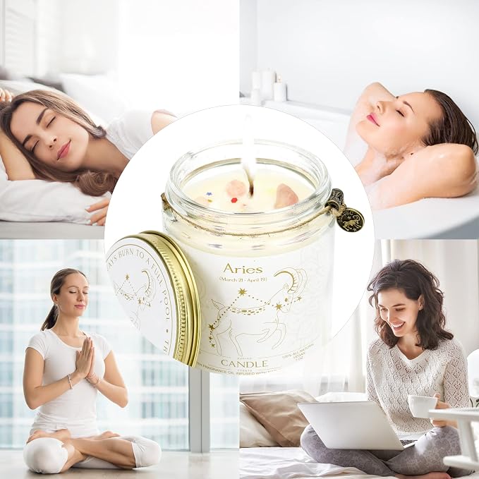 Aries Gifts for Women,Zodiac Sign Aries Candles, Astrology Gift Crystal Candles, Scented Candles Gifts for Women Mom Sister Daughter Birthday Mother's Day Gift (Aries)