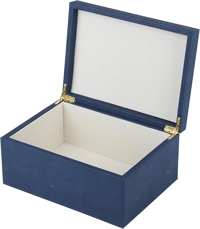 HofferRuffer Faux Leather Decorative Box, Large Wooden Structure Keepsake Box Accessory Organizer Jewelry Organizer with Hinged Lid, Storage Container for Home or Office (NavyBlue Shagreen)