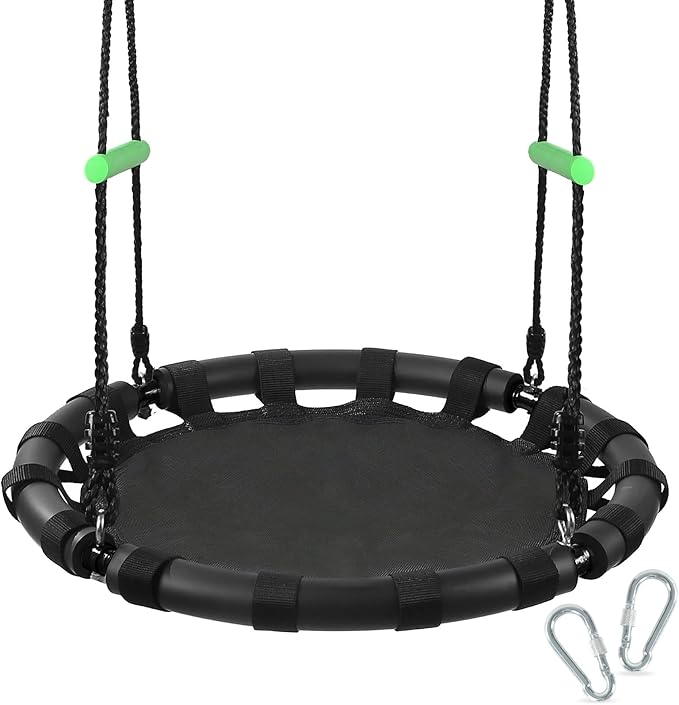 Tree Swing with PP Mat - Durable, Safe, and Easy to Install,Black Outdoor Saucer Swing,Flying Saucer Web Circle Swing for Yard Garden Playground Park (24 inches Diameter)