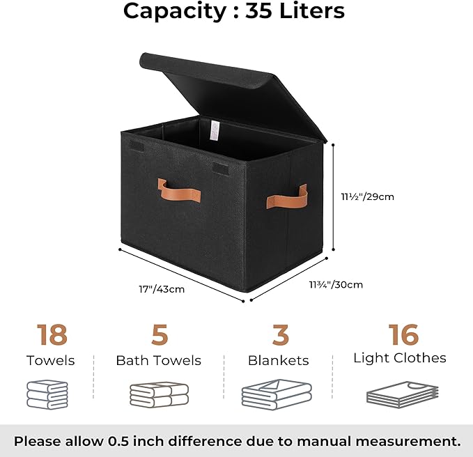 GRANNY SAYS Memory Keepsake Storage Box, Fabric Storage Bins with Lids | Flip-Top Lid, Collapsible, Stackable, 3 Handles, Ideal for Closet Clothes Blanket Toys, Extra Large, Black, 2-Pack