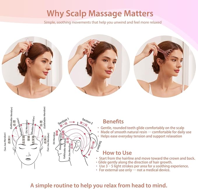 3pcs Scalp Massage Tool Head Massager Gua Sha Comb for Face/Neck/Body/Eye Massage, Promote Lymphatic Circulation Gifts,Pink Resin,Prop 65 Tested Quality