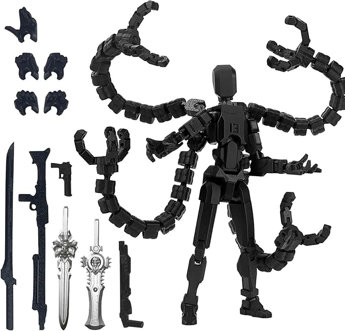 Assembly Completed T13 Action Figure 3D Printed Multi-Jointed Movable T 13 Nova 13 Robot 13 Action Figure Desktop Decorations for Game Lovers (Black, 5.5 Inch)
