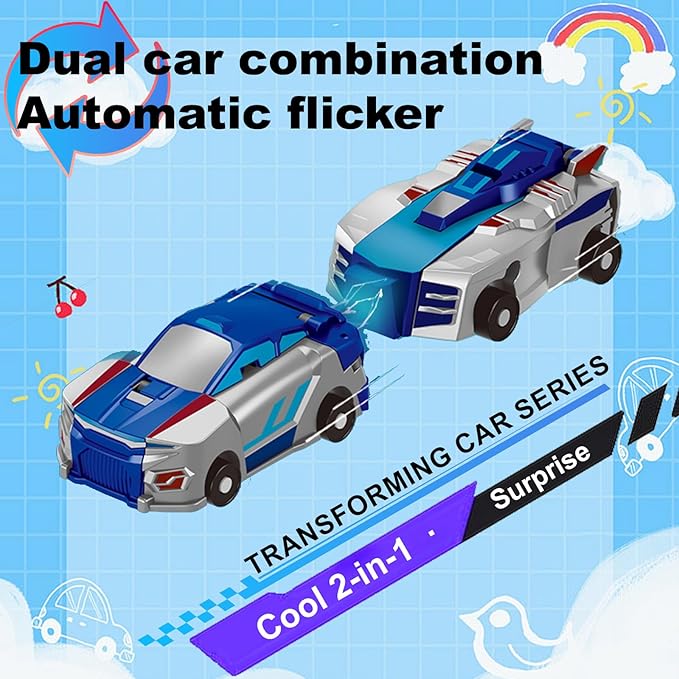 Transforming Dinosaur Toys, 2 in 1 Magnetic Cars Collision Transform into Dino Toys, for Boys Girls Toy Age 2-12, Christmas Birthday Gift(Blue Dragon)