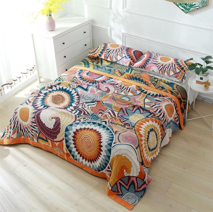 MSGKV Boho Throw Blanket for Bed 60"x80" 100% Cotton Twin Throw Couch Sofa | 100% Cotton Throw, Twin Size Blanket, Reversible Woven, Summer Breathable, Lightweight Comfort, Home Decor, Machine Washable