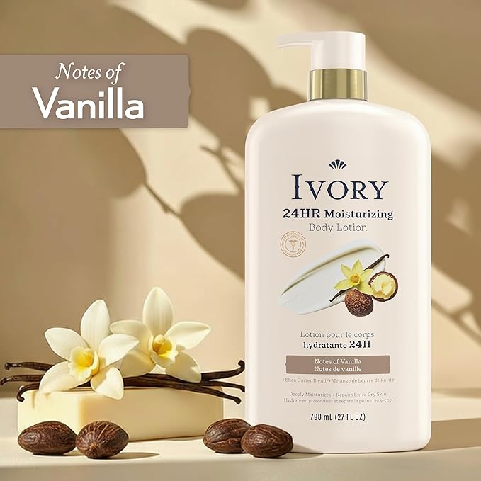 Ivory Hand & Body Lotion + Body Wash Bundle, Oatmilk Scent, 24hr Moisturizing & Nourishing Hydration, Repairs and Soothes Extra Dry & Itchy Skin, Made with Shea Butter Blend, 27 fl oz (Pack of 2)