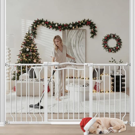 Extra Wide Baby Gate for Doorways 53.1"-62.6", Pressure Mounted Dog Gates With Door, Child Safety Barrier Walk Thru Indoor, Large Babygate Long for Kids Toddler Pet Outside, 30 In Tall White