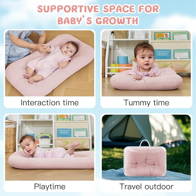 Baby Lounger for Newborn, Bionic Design Baby Lounger, Soft Organic Cotton Breathable Lounger for Infants 0-24 Months (Pink)