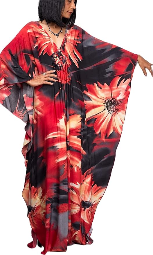 Venasha Womens Caftan Floral Print Kaftan Dress Short Sleeve Swimsuit Cover up Loungewear for Summer