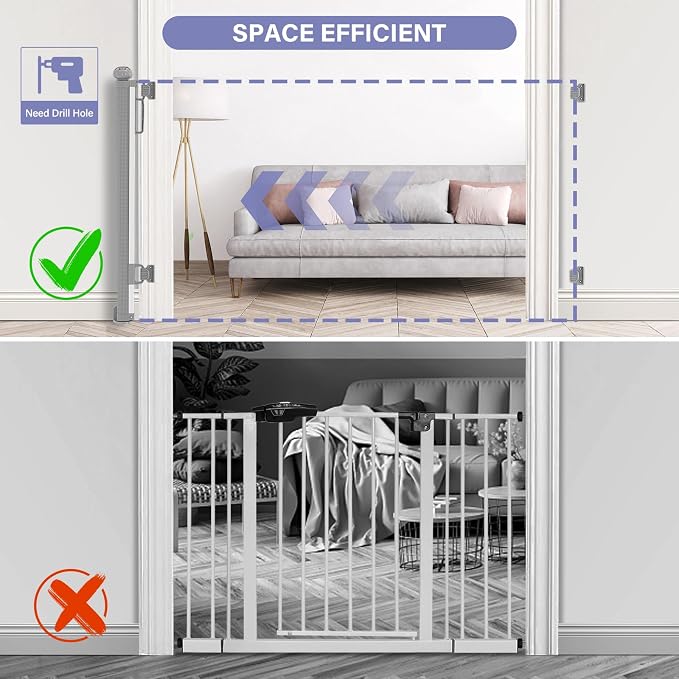 Retractable Baby Gates Extra Wide, PRObebi Retractable Dog Gate for the House Extends to 54" Wide 34" Tall, Gates for Baby Indoor, Stair Gate for Outdoor, Staris, Hallways, Doorways, Deck, Porch