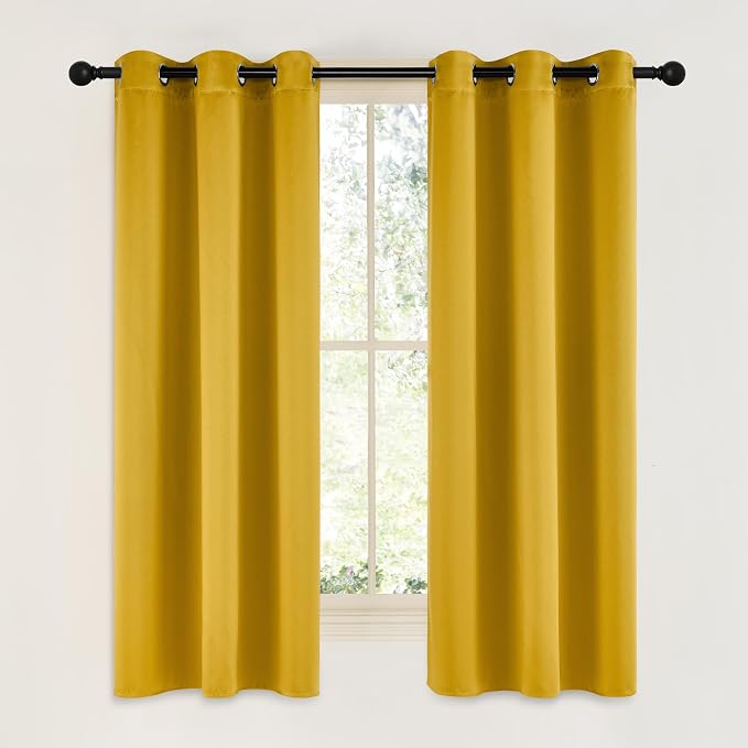 NICETOWN Gold Blackout Cafe Faux Silk Curtains for Small Windows, 42" Wide by 63" Long, 2 Panels, Grommet Privacy Blackout Satin Drapes for Home Decoration