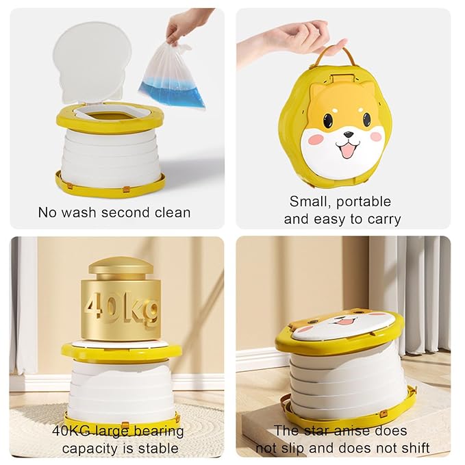 Portable Foldable Travel Potty Seat for Toddler, Training Toilet Seat Emergency Toilet for Car, Children Toilet with Splash Guard for Toddler Travel, Camping, Indoor and Outdoor Use Yellow