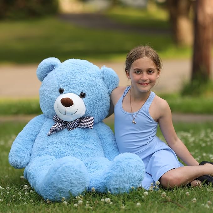 MorisMos Bow Tie Giant Teddy Bear 4 Feet, 47inch Stuffed Animal Big Teddy Bear Plush, Classic Girlfriend Boyfriend Gift, Blue